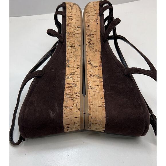 PRADA Brown Suede Cork Heel Platform Wedge Sandals Size EU 38 - Picture 4 of 11